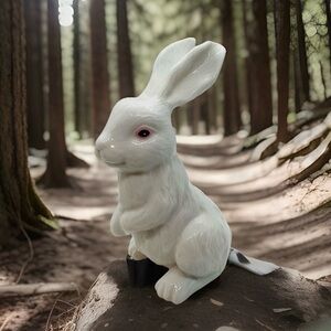 White Ceramic Easter Bunny Rabbit Vintage Standing On Hind Legs Figurine 6” Tall